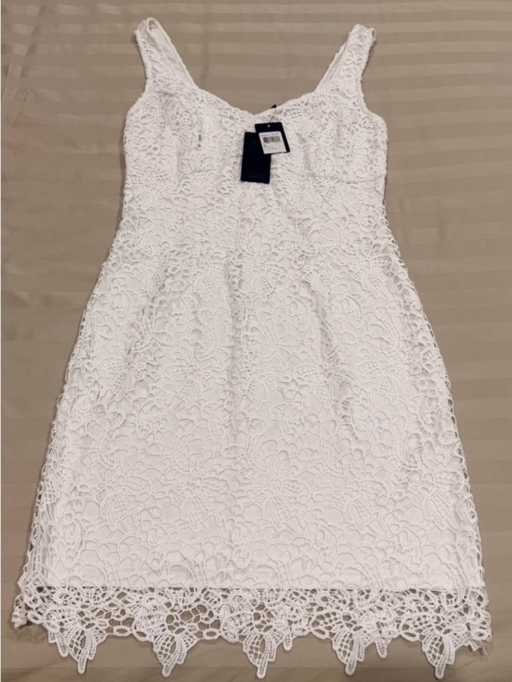Guess White Lace Mini Dress with Scalloped Hem